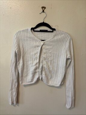 Brandy Melville White Cable Knit Button-Up Cardigan